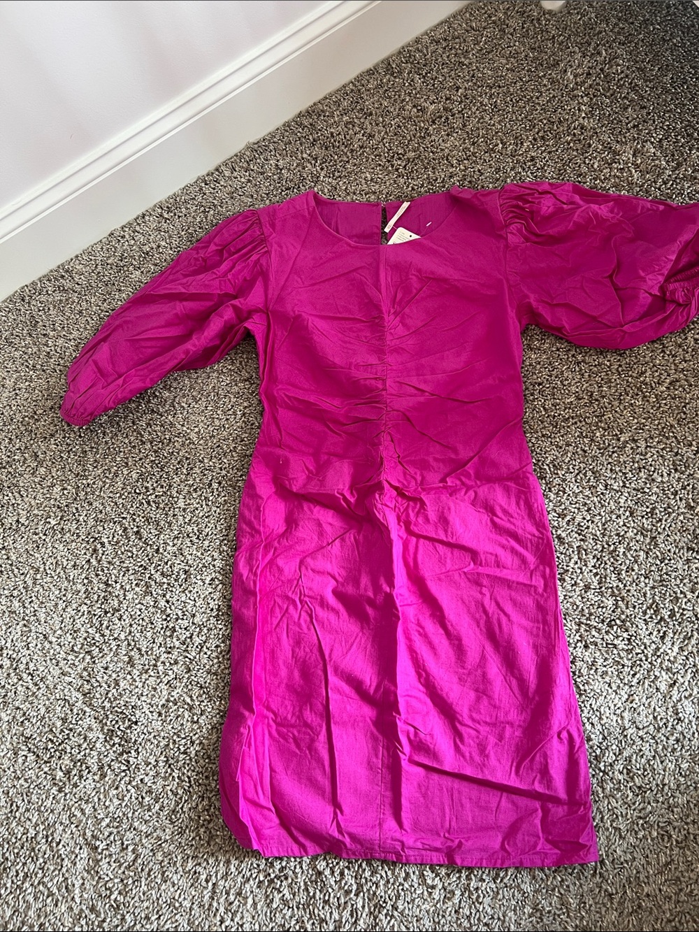 Free People Fuchsia Puff-Sleeve Mini Dress